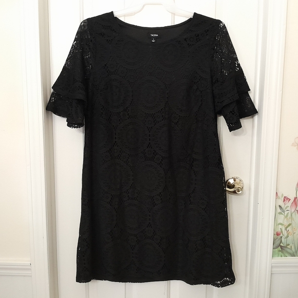 Womens Tacera Black Lace Dress Bell Sleeves Size Large - Picture 1 of 8
